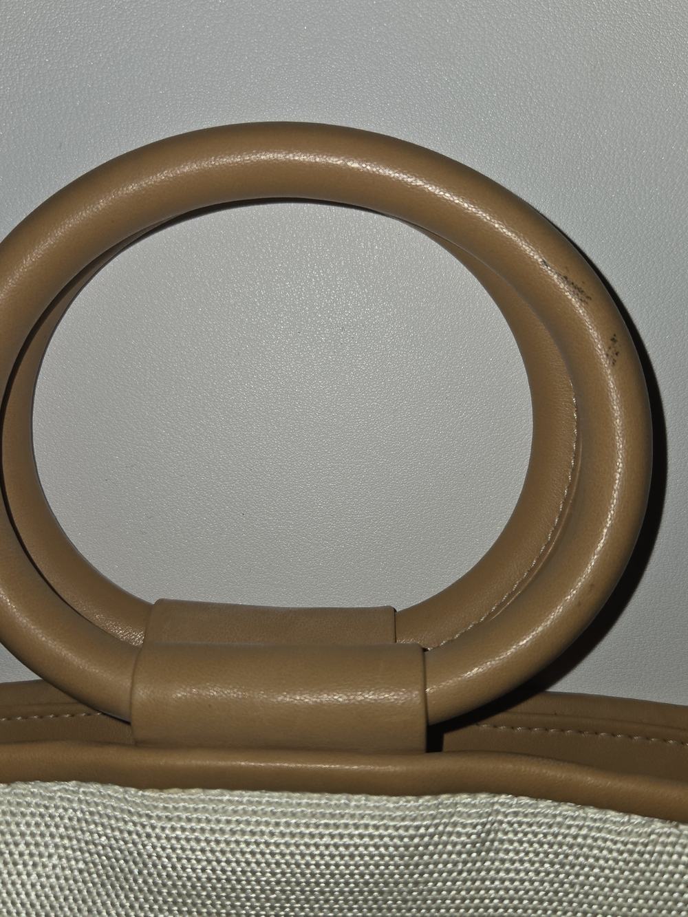 Tan & Cream Women’s Structured Ring-Handle Leather And Fabric Tote - Picture 2 of 6
